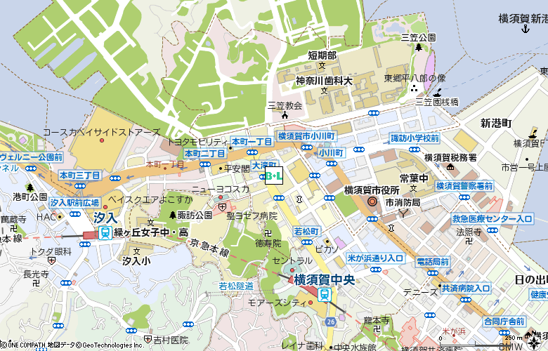 エースコンタクト　横須賀店付近の地図